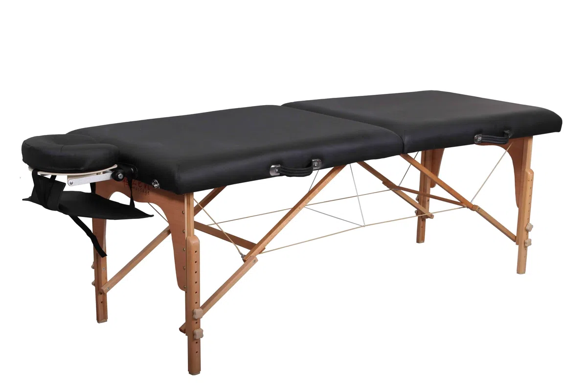 ZEN - Mobile Basic Lettino massaggio pieghevole & regolabile - Tavolino legno massiccio con poggiatesta variabile in alluminio - Panchina massaggi con braccioli e borsa trasporto (nero)