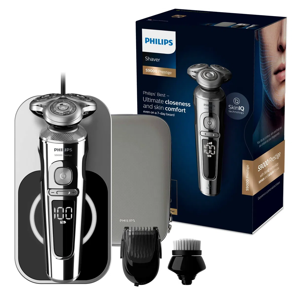 Philips SP9863/14 Rasoio Elettrico S9000 Prestige Wet&Dry Rasoio Elettrico da Uomo con Sensore BeardAdapt, Caricatore Qi-Charging, Regolabarba, Spazzola Pulizia