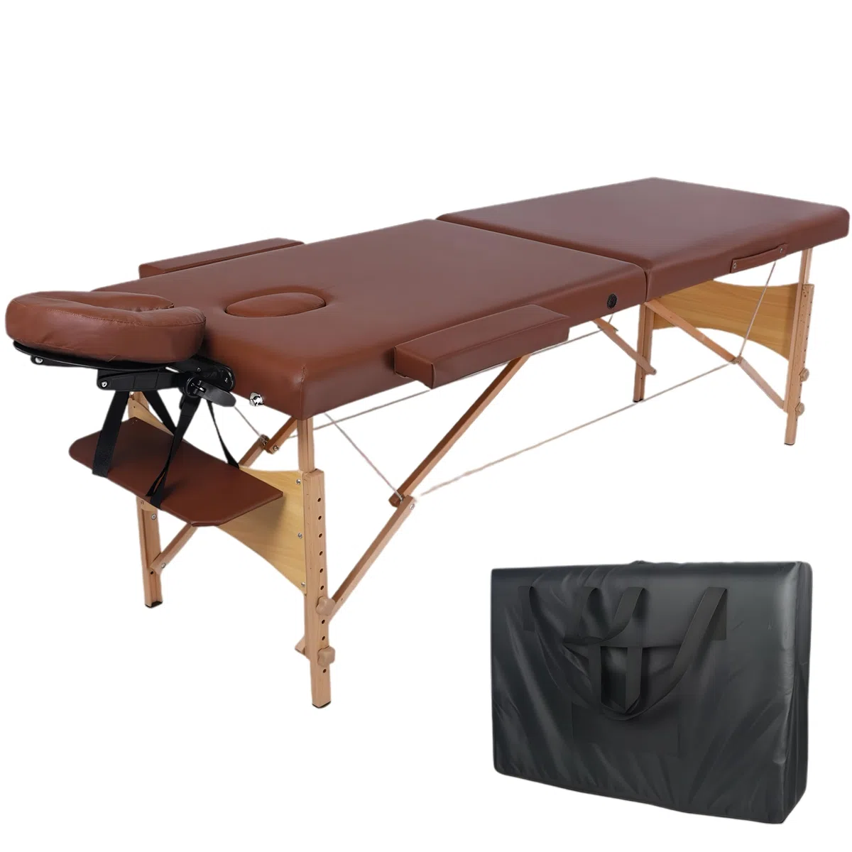 Lettino da Massaggio, Lettino da Massaggio, Portatile, Pieghevole in 2 Sezioni, Altezza Regolabile, Telaio in Legno Robusto, con Borsa per Il Trasporto, per Lettino da Tatuaggio Brown