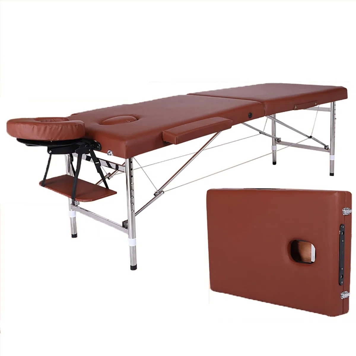 Lettino Massaggio Portatile 2 Lettino da Massaggio Portatile Pieghevole con Struttura In Acciaio Lettino con 8 Marce Regolabile In Altezza E con Poggiatesta E Braccioli for Massaggi Spa Tattoo(Black)