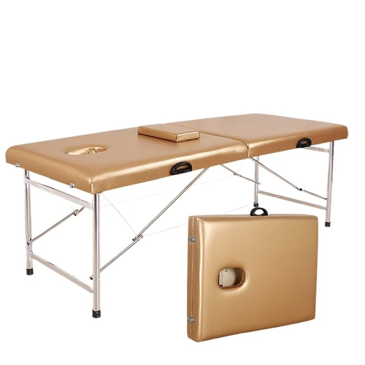 Lettino Massaggio Portatile Letto da Massaggio Pieghevole Portatile Portatile con Fori for Massaggi di Bellezza a casa(Champagne 180x70x65)