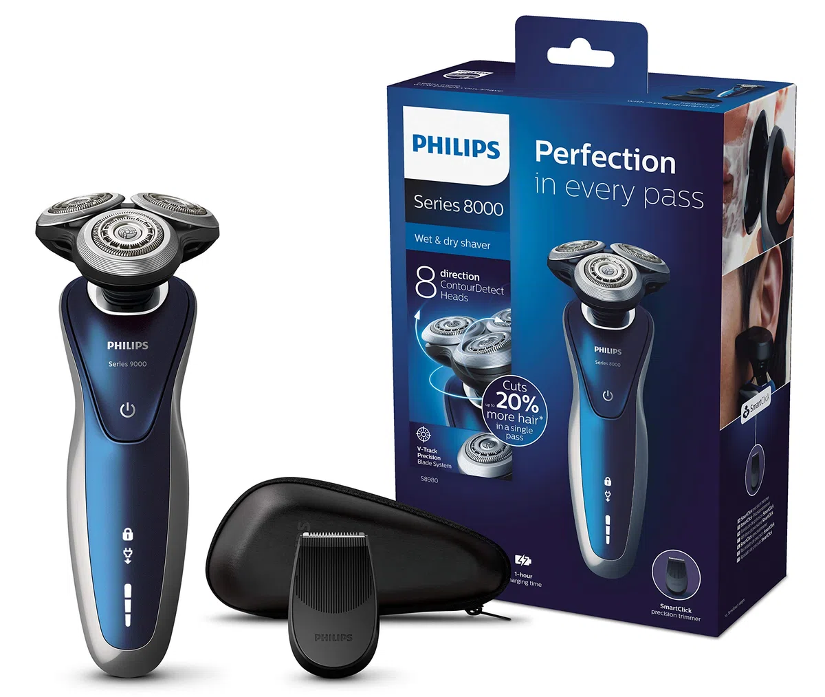 Philips S8980/13 - Rasoio elettrico a secco e bagnato Series 8000 (lame di precisione V-Track, rasoio di precisione)